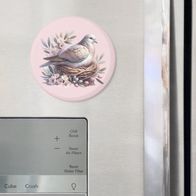 Aimant Nid de colombe rousse avec fleurs et branches d'ol (In situ (réfrigérateur))