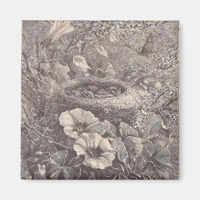 Aimant Nid, Fleurs et Papillon (Devant)