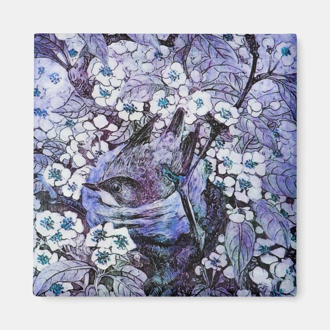 Aimant NID OISEAU, bleu blanc (Devant)