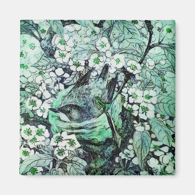 Aimant NID OISEAU, vert blanc (Devant)