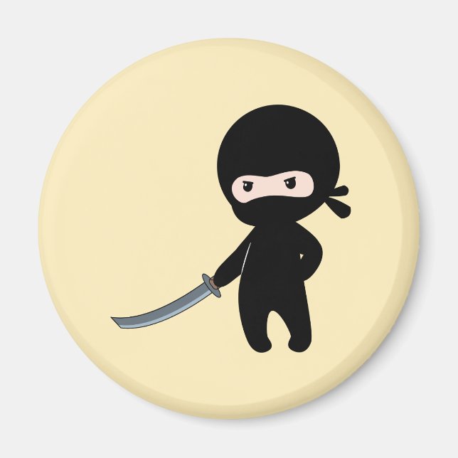 Aimant Ninja minuscule en colère sur jaune (Devant)