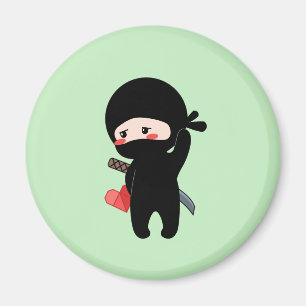 Aimant Ninja Timide Rougissant Tenant un Cœur en Papier O