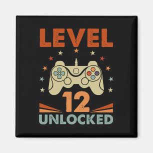Aimant Niveau 12 Jeu vidéo déverrouillé 12e anniversaire 