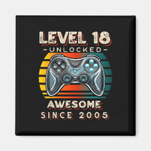Aimant Niveau 18 Jeu vidéo déverrouillé 18e anniversaire 