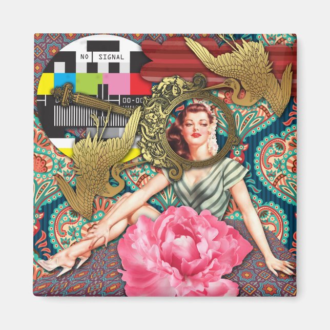 Aimant No Signal - Collage numérique Cheeky Lady (Devant)