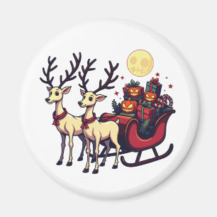 Aimant Noël à Halloween Reindeer Citrouille présente
