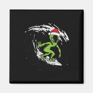 Aimant Noël Alien Surfant en Juillet Plage Vacances d'Été