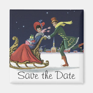 Aimant Noël Amour Romantique Vintage, Sauvegarder la Date