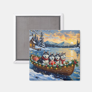 Aimant Noël Bateau Vacances Malamute d'Alaska