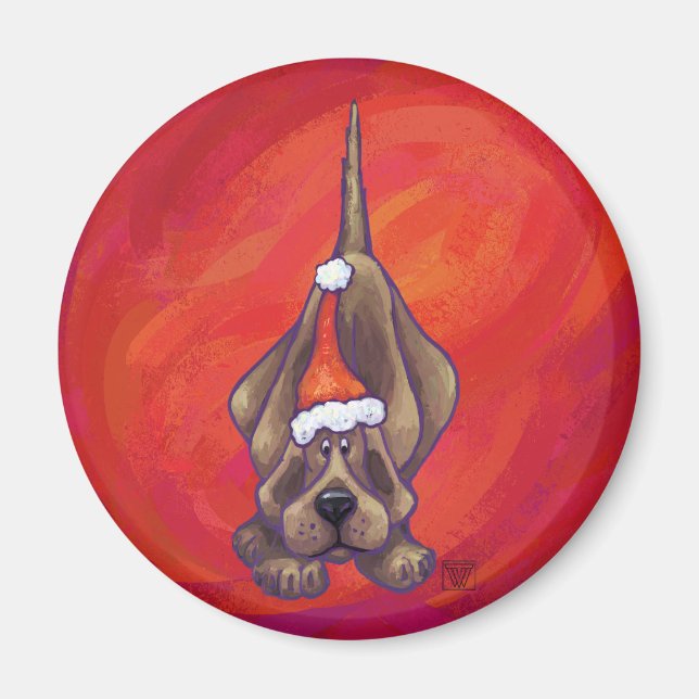 Aimant Noel de Chien À La Hache Sur Rouge (Devant)