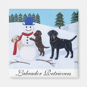 Aimant Noël de Labrador avec le bonhomme de neige