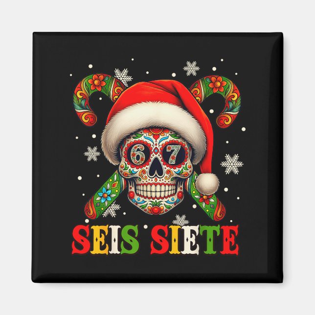 Aimant Noël Dia De Los Muertos Crâne De Sucre Seis Siet (Devant)