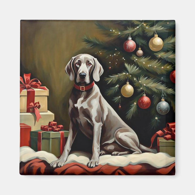 Aimant Noël du chien Weimaraner (Devant)
