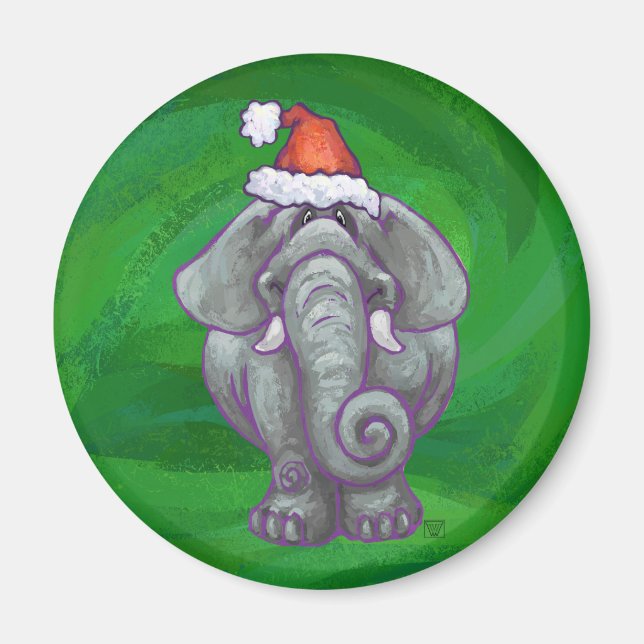 Aimant Noël Eléphant Sur Vert (Devant)