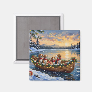 Aimant Noël en bateau avec Beagle
