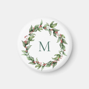 Aimant Noël Holly Red Berry Monogram