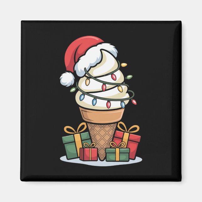 Aimant Noel Lumières Glace Cone de crème avec Santa Hat D (Devant)