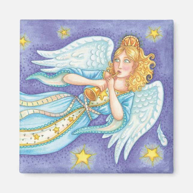 Aimant Noël mignon, Angel Musicien Jouant Sa Corne (Devant)
