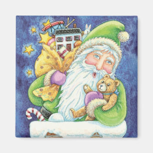 Aimant Noël mignon, Père Noël à Chimney avec jouets