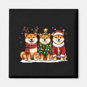 Aimant Noël Rétro Shiba Inu Père Noël Renne Amoureux des