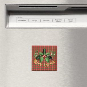 Aimant Noël Rouge vert plaid avec la couronne