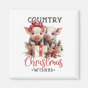 Aimant Noël rustique Pays Souhaite Joli Cochon