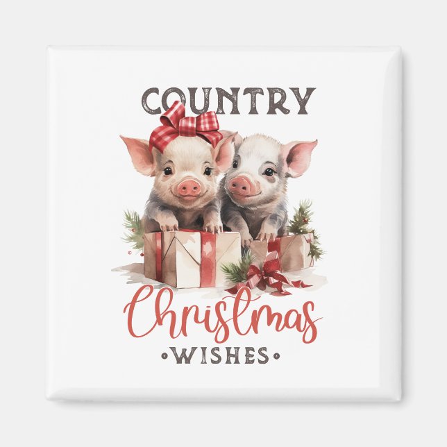 Aimant Noël rustique Pays Souhaite Joli Cochon (Devant)
