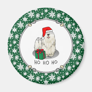Aimant Noël Santa Hat Puli Chien (blanc) Mignonne Drôle