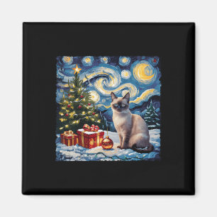 Aimant Noël Siamese Chat Art Van Gogh Le Starry Nigh