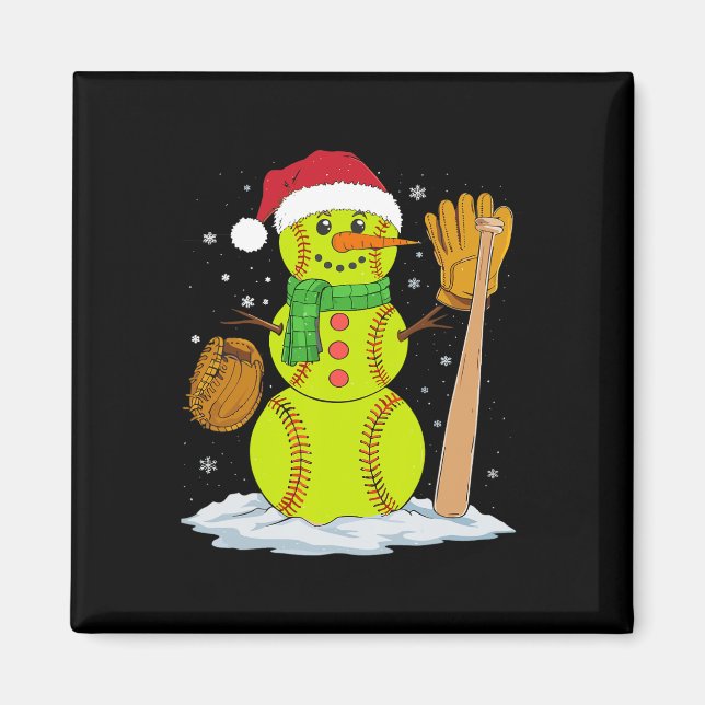 Aimant Noël Snowman Softball Pitcher Boys Enfants Ados (Devant)