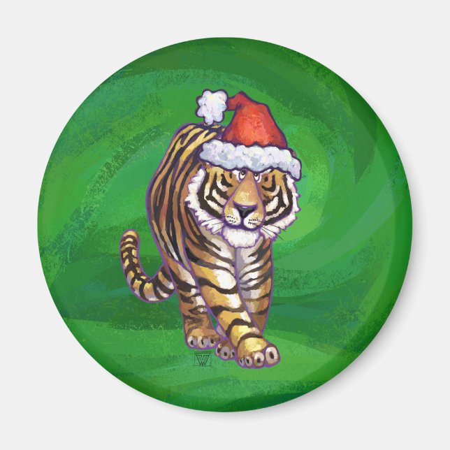 Aimant Noël Tigre Sur Vert (Devant)