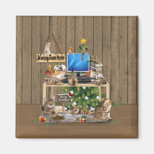 Aimant Noël - Travailler à la maison avec mes chats