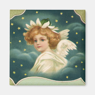 Aimant Noël vintage, Ange victorien avec étoiles d'or
