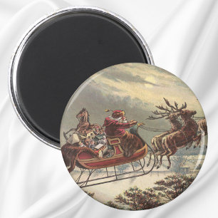 Aimant Noël vintage, Père Noël victorien à Sleigh