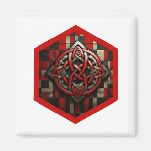 Aimant Nœud celtique rouge et argent dans un cadre rouge