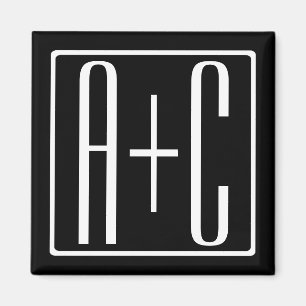 Aimant Noir & Blanc   Initiales de couple