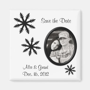 Aimant Noir & Blanc Mariage d'hiver Enregistrer la date M