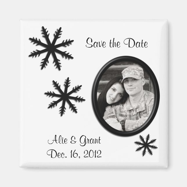 Aimant Noir & Blanc Mariage d'hiver Enregistrer la date M (Devant)