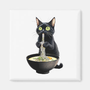 Aimant Noir Chat Manger Ramen nouilles Japonais Nourritur
