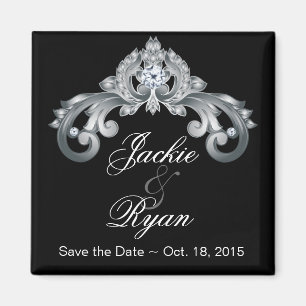 Aimant Noir Enregistrer la date Mariage Elegant Argent An