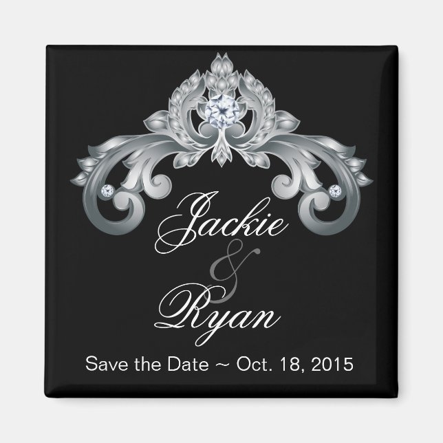 Aimant Noir Enregistrer la date Mariage Elegant Argent An (Devant)