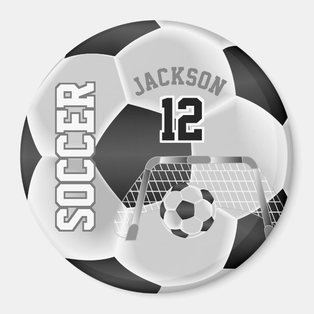 Aimant Noir et blanc Personnaliser le ballon de football (Devant)