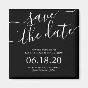 Aimant Noir et blanc Script Wedding Enregistrer la date