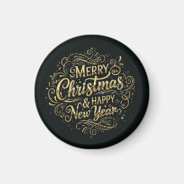 Aimant Noir et or Joyeux Noël et Bonne Année