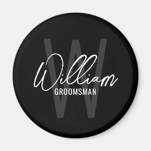 Aimant Noir Script moderne Groomsmen personnalisé