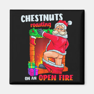 Aimant Noix de poitrine qui rôtissent Funny Naughty Santa