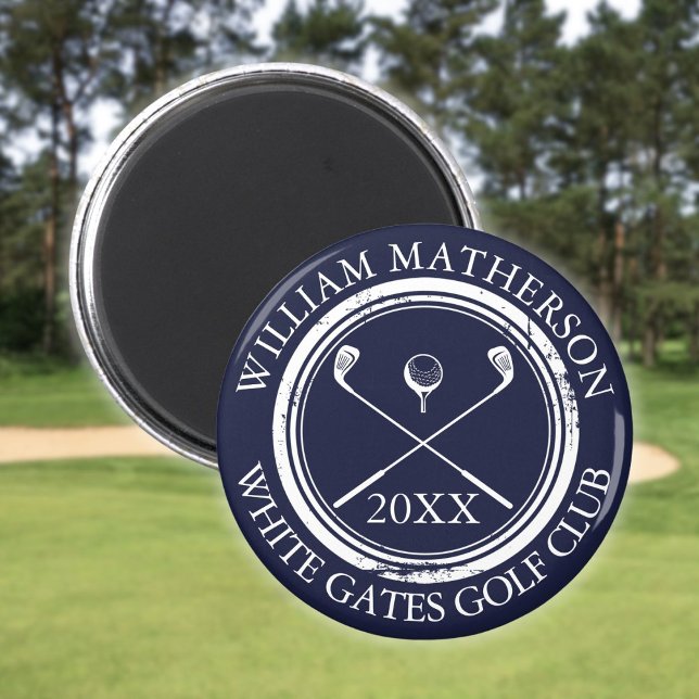 Aimant Nom Bleu Marine Et Nom Du Club Date (Navy Blue Name And Club Name Date Magnet)