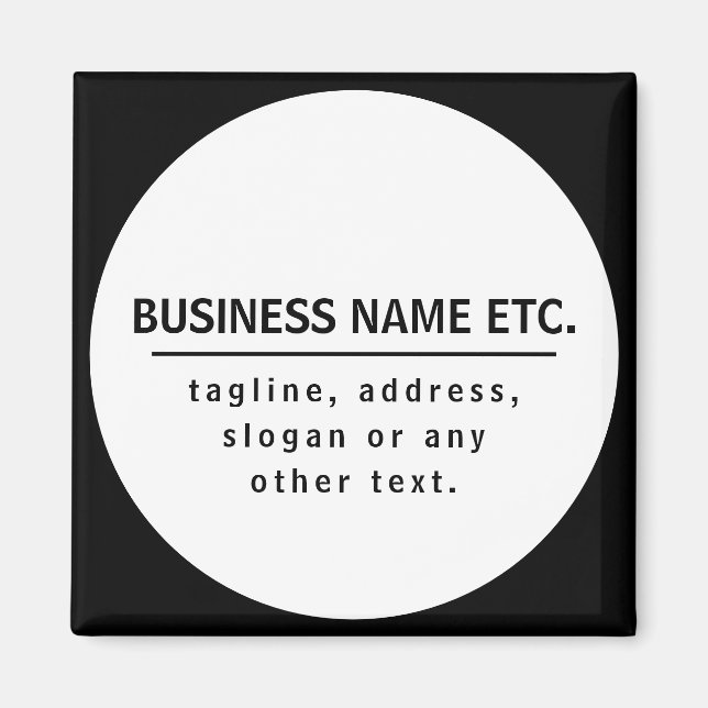 Aimant Nom commercial & Slogan/autre texte | Noir et blan (Devant)