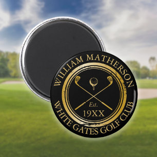 Aimant Nom de club de golf personnalisé Tampon Rétro Noir