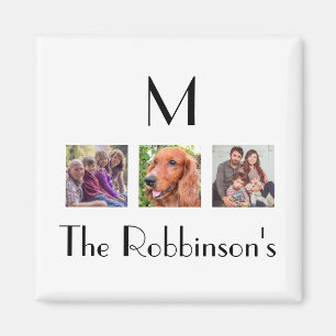 Aimant Nom de famille du collage photo modèle initial